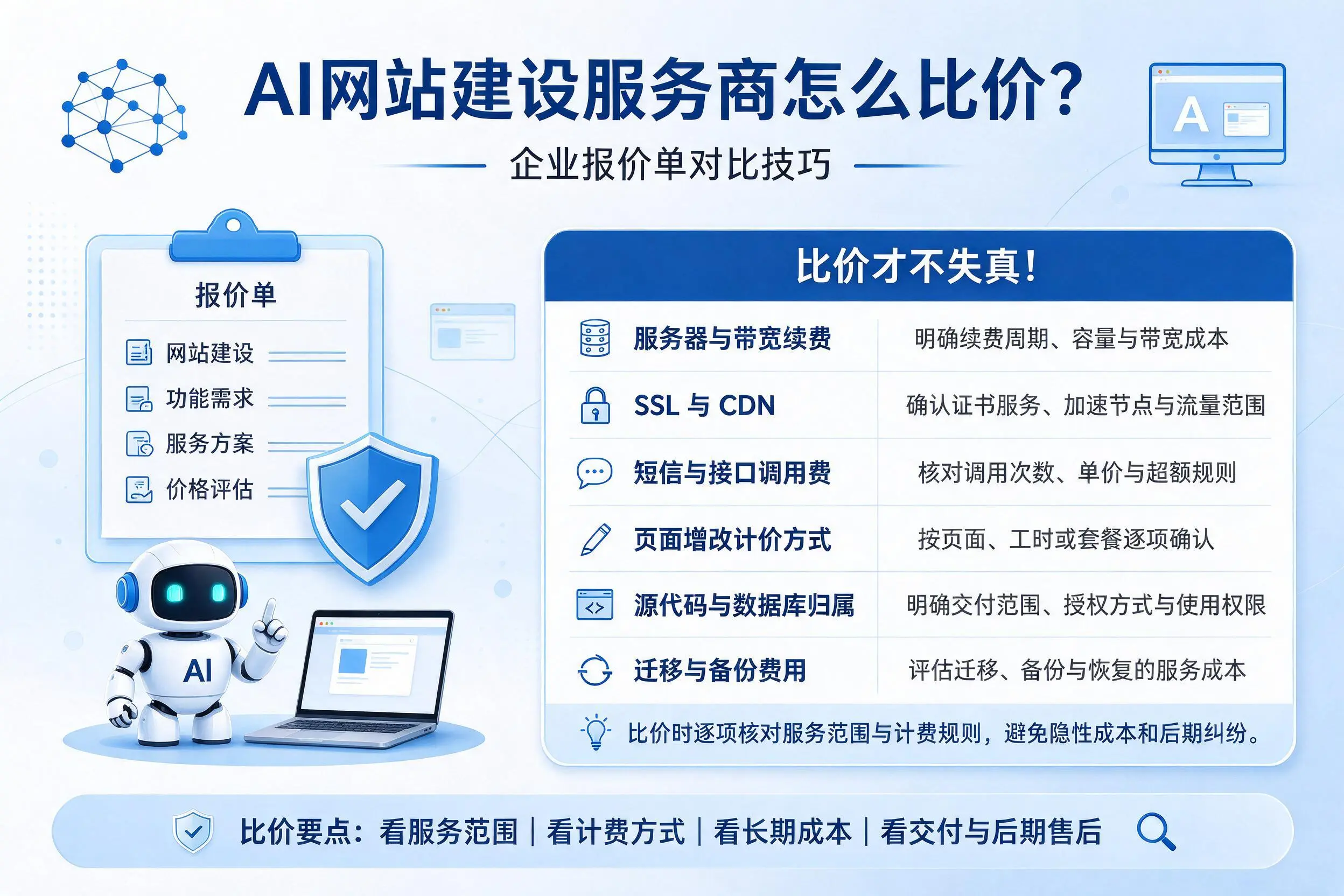 AI网站建设服务商怎么比价?青岛企业报价单对比技巧