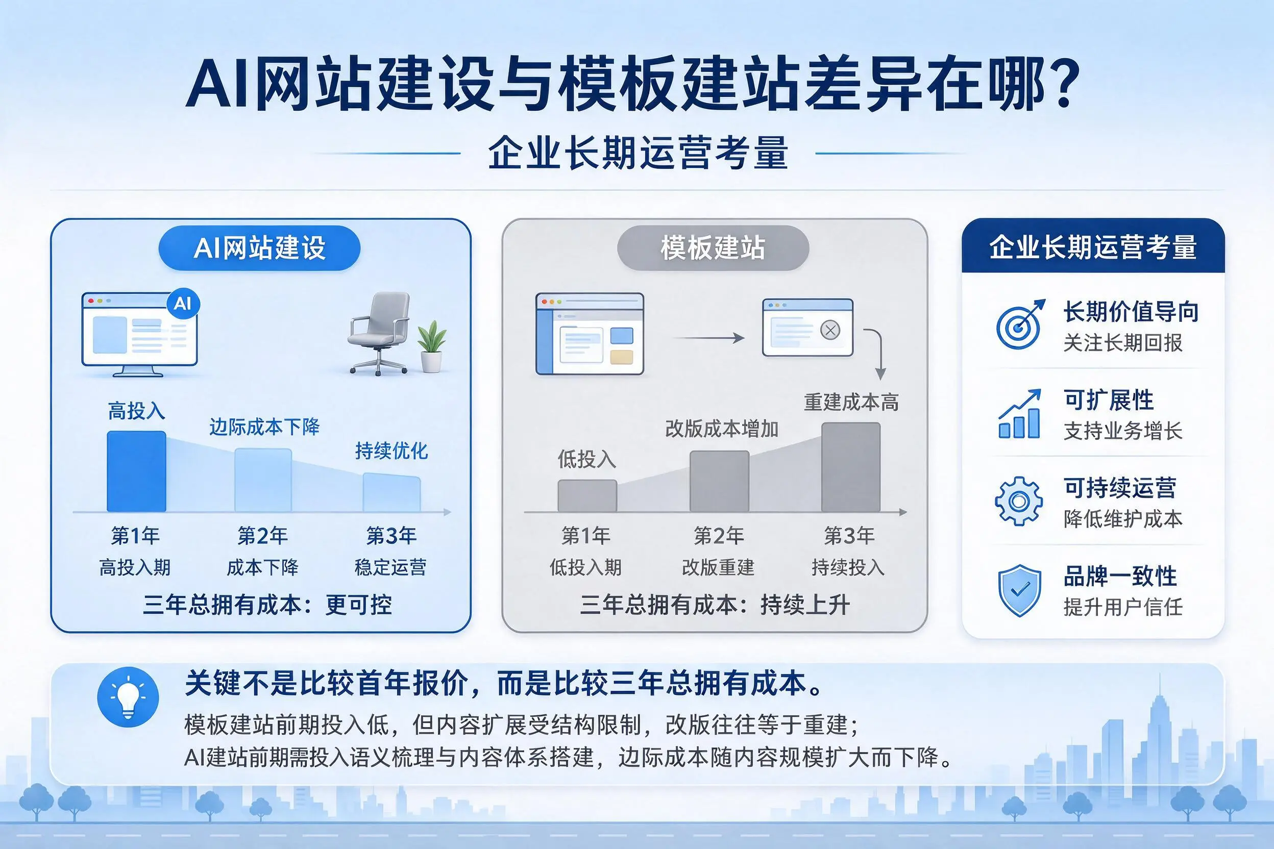 AI网站建设与模板建站差异在哪?青岛企业长期运营考量